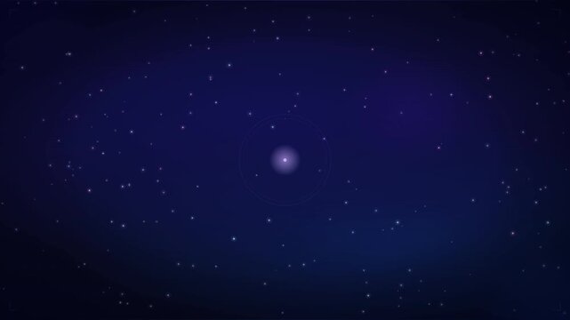 Technical motion graphic of a digital system resolving with loading bars and data blocks over a deep blue starry night sky background