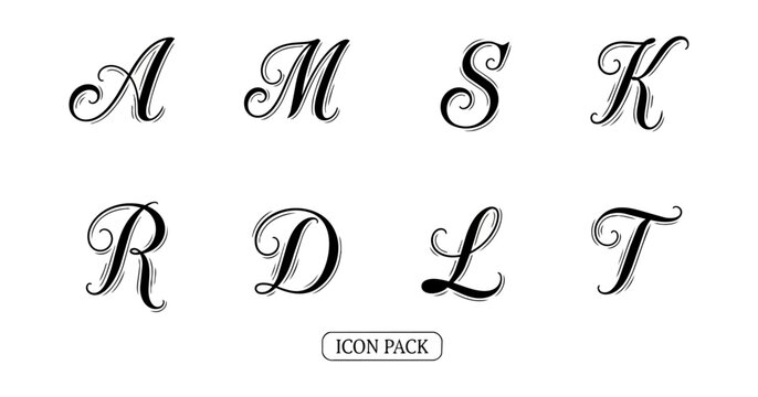 Elegant script letter icons for design projects