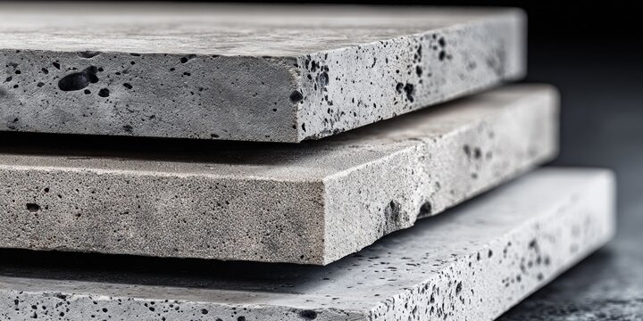 Stack of rough textured concrete slabs with visible air bubbles and imperfections