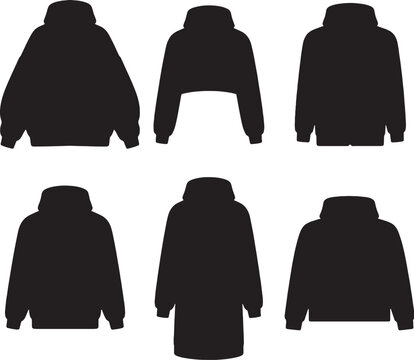 black silhouette hoodie bundle oversized cropped zip pullover longline boxy streetwear minimalist vector set isolated