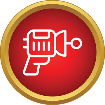 Ray gun vector icon on red circle, signifying sci fi concepts and future weapons
