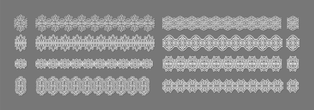 Set of decorative white doily border banner, Vintage round lace paper doily frame, Paper Cutout Design, paper cutting, laser cut square frames. cute template for baby shower, wedding scrapbooking.