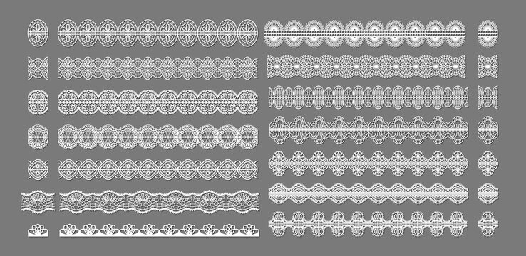 Set of decorative white doily border banner, Vintage round lace paper doily frame, Paper Cutout Design, paper cutting, laser cut square frames. cute template for baby shower, wedding scrapbooking.