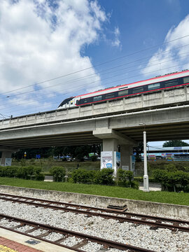 Johor, Malaysia, April 22, 2026: ETS Train Above Laman Rel Mahkota