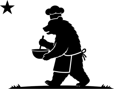 California Bear Chef Cooking Silhouette Vector