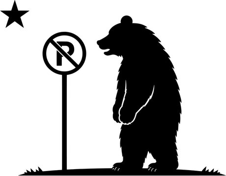 
California Bear with No Waiting Sign Silhouette Vector