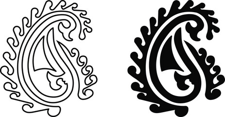 Abstract tribal floral tattoo design with swirling decorative patterns and elegant vintage style elements © Miju