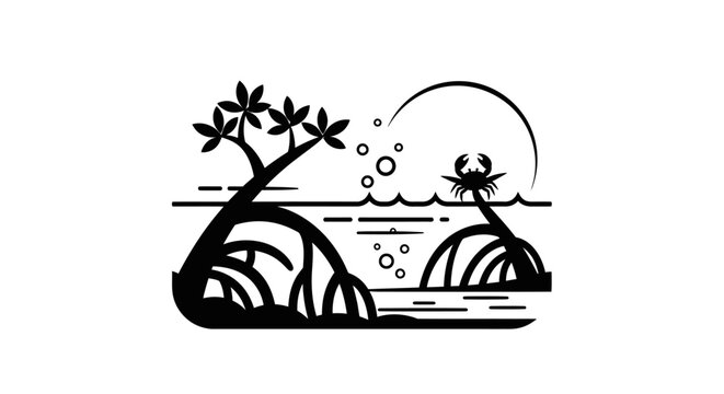 Black silhouette of sea creatures.