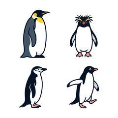 Naklejka premium Diverse Collection of Adorable Cartoon Penguin Illustrations Showcasing Various Species in Fun and Playful Poses, Ideal for Creative Design Projects