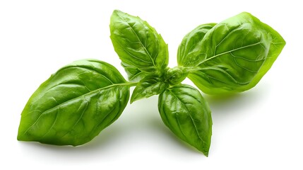Fototapeta premium Single spring fresh basil leaves isolated on the white background 