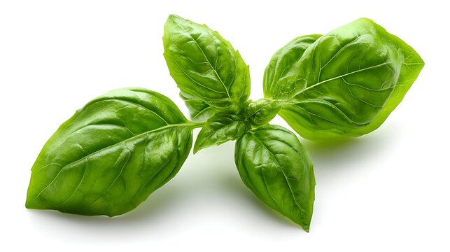 Single spring fresh basil leaves isolated on the white background 
