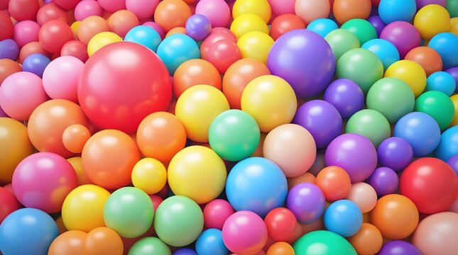 Vibrant rainbow gradient background filled with colorful plastic balls