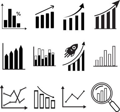 Modern Business Growth Charts and Analytics Icons Collection for Data Visualization.
