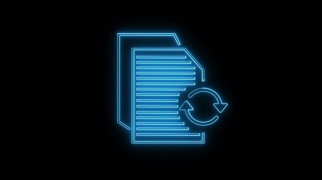 Animated Neon File Update Icon With Circular Arrows Against Black Background