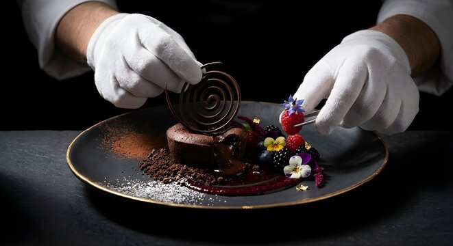 Luxury Dessert Plating with Chocolate and Berries &ndash; Premium Fine Dining