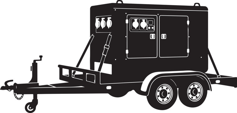 Black generator trailer, mobile power station, industrial equipment, vector illustration