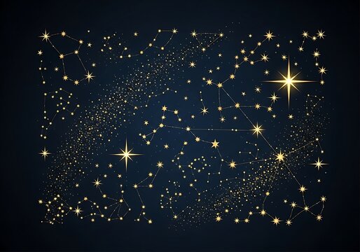 Bright Starry Night Sky with Constellations and Shooting Stars.