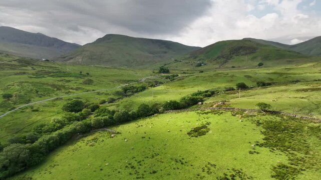 Aerial Drone Footage of Old Welsh Slate Quarry Incline and Snowdonia Mountain Valley