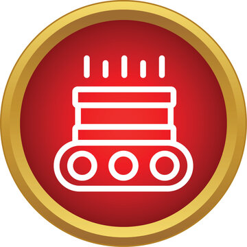 Outline icon representing a product on a production line conveyor belt with processing capabilities