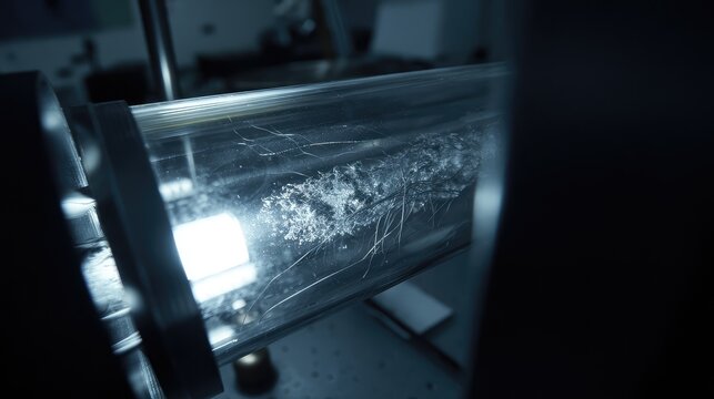 Scientific experiment processing advanced materials in a laboratory cylinder