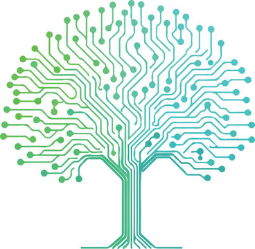 Digital Circuit Tree with Organic Flow Technology Nature Fusion Illustration