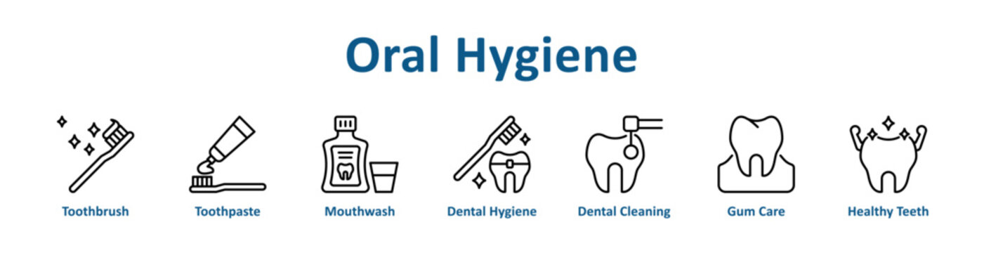 Oral Hygiene web icon banner with line art style