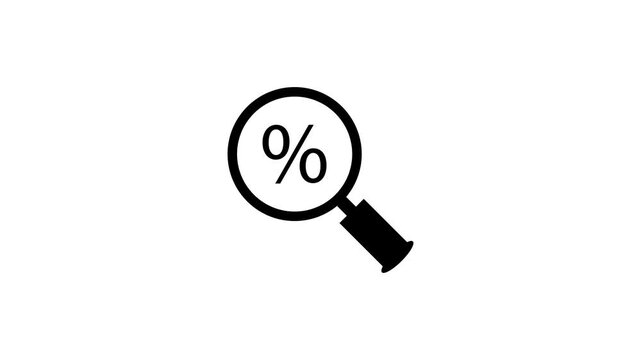 A black magnifying glass icon with a percentage symbol inside, on a white background.
