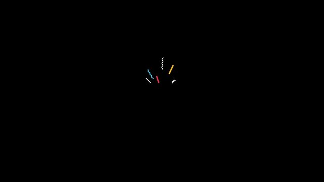 Minimalist colorful line explosion animation, abstract motion graphics burst on black background, simple geometric firework effect for video transitions