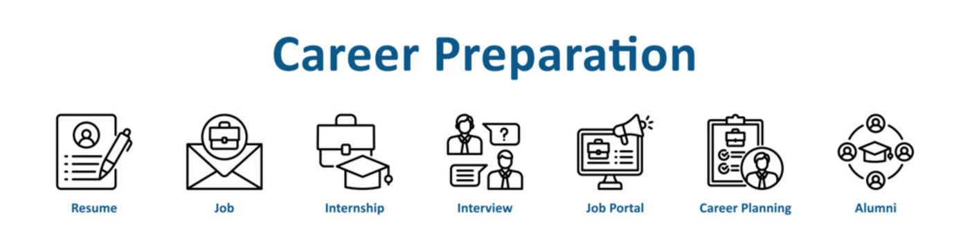 -Career Preparation web icon banner with line art style