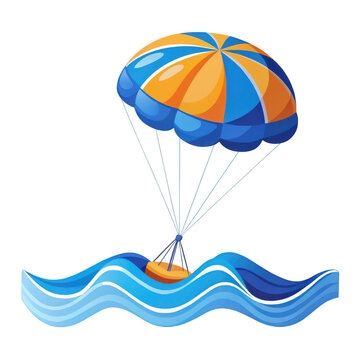 Vibrant parasail soaring above textured blue waves in a bright sky adventure transparent background