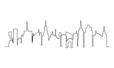 Obraz premium Modern cityscape continuous one line drawing. Metropolis architecture panoramic landscape.