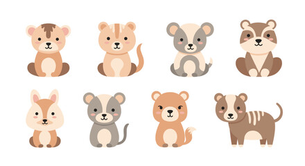 Obraz premium Cute cartoon animal icons set.