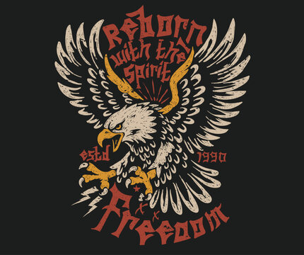 Rock Festival Graphic design for t-shirt. Eagle vector print design. American eagle vector design.