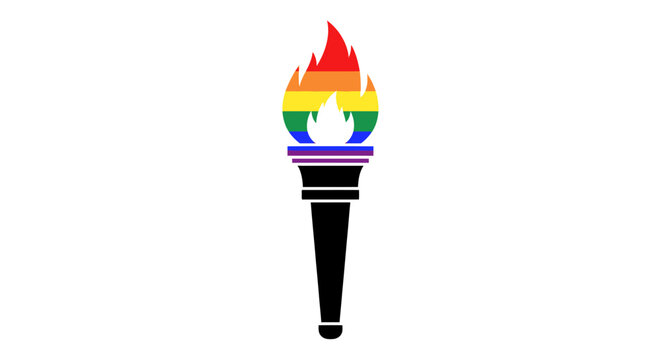 Rainbow colored torch flame burning high.