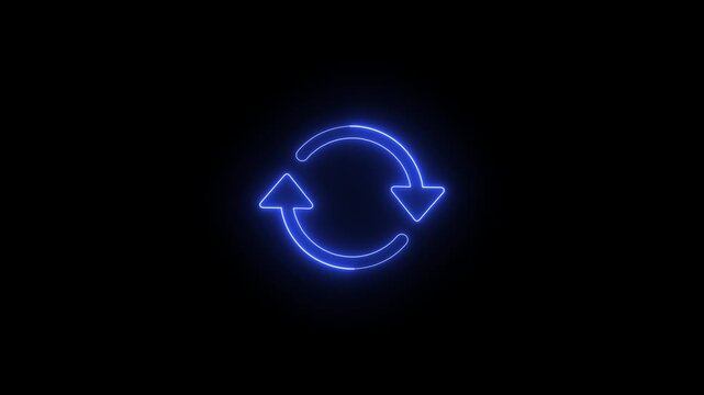 Glowing neon refresh icon animation with reload symbol on black background.