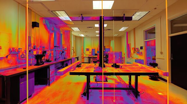 Laboratory interior displaying thermal imaging heat map