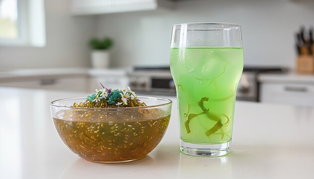 Artistic Arrangement of Sea Moss and Functional Hydration Elixir for Summer Wellness