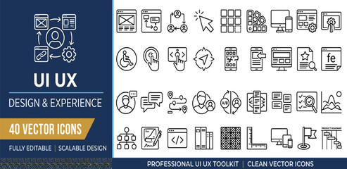 Fototapeta premium Professional UI UX Design and Experience Icons Toolkit - Fully Editable, Scalable, Clean Vector Graphics