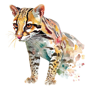 Margay watercolor drawing vector, premium quality illustration on a clean white background.