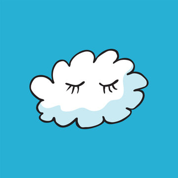 Cute sleeping cloud cartoon illustration, dreamy sky character