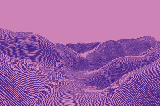 Abstract minimalist sand dunes vector illustration composed of parallel curves.