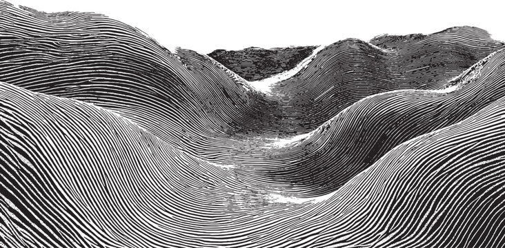 Abstract minimalist sand dunes vector illustration composed of parallel curves.