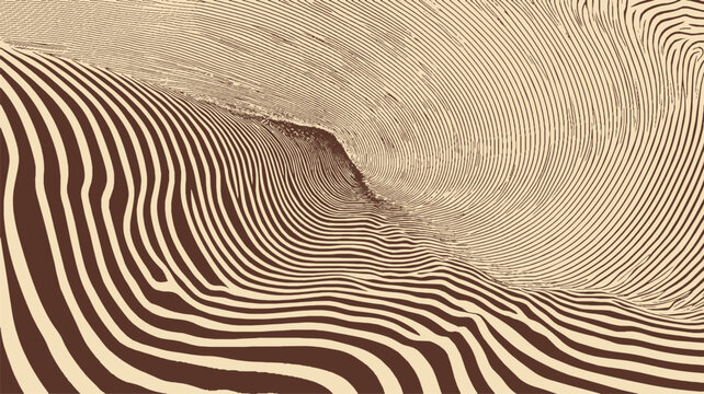 Abstract minimalist sand dunes vector illustration composed of parallel curves.