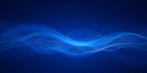 Abstract blue waves with flowing motion and smooth light swirls create a fractal pattern on a black backdrop for a modern art wallpaper design © HooD