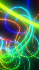 Fototapeta premium Colorful neon light trails and glowing curves forming an abstract futuristic background with soft blur and gradient glow