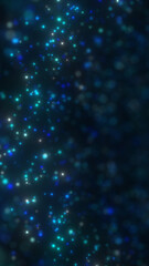 Obraz premium Blue and teal glowing particles drift through a dark space, forming a dreamy abstract field of light with depth and calm motion