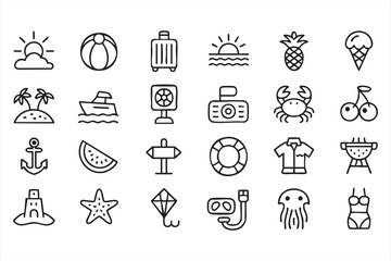 Fototapeta premium Summer Beach Vacation Icons Travel Holiday Seaside Collection