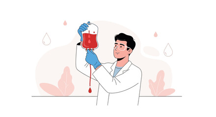 Obraz premium Doctor holding blood bag for transfusion, medical research and healthcare concept