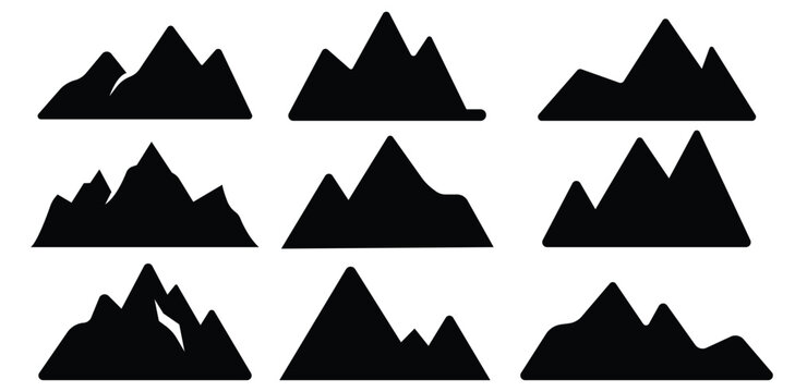 Set of vector  mountain road sign icons featuring yellow triangle hazard symbols for business web design illustration