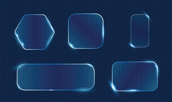 Neon blue geometric frames collection futuristic interface elements